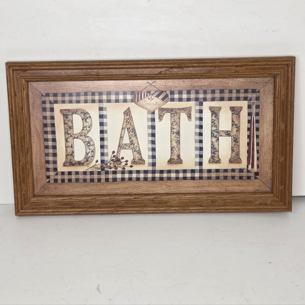 Primitive Folk Art Country‎ Bath Framed Wooden Wall Decor Anna Scott Americana